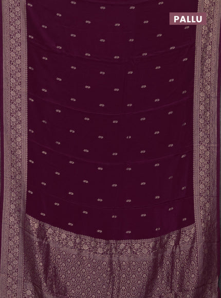 Semi mysore silk saree wine shade with allover zari woven buttas and long zari woven border