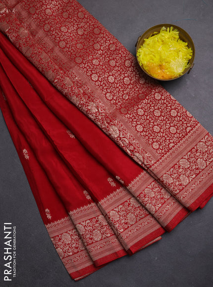 Semi mysore silk saree maroon with allover zari woven buttas and long zari woven border