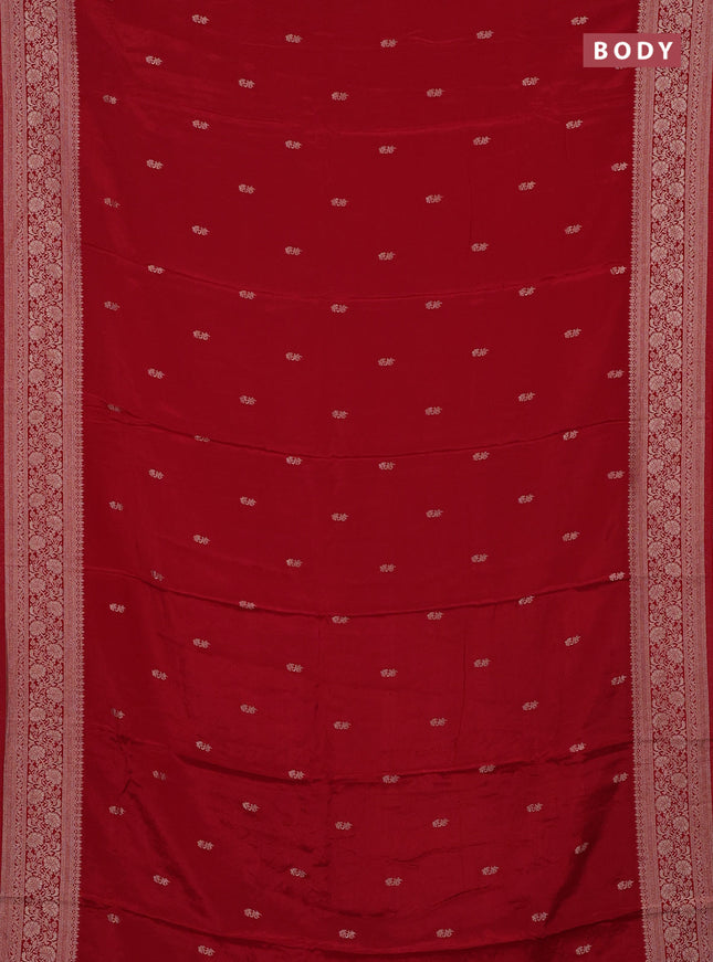Semi mysore silk saree maroon with allover zari woven buttas and long zari woven border