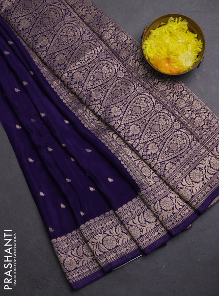 Semi mysore silk saree deep violet with allover zari woven buttas and zari woven border