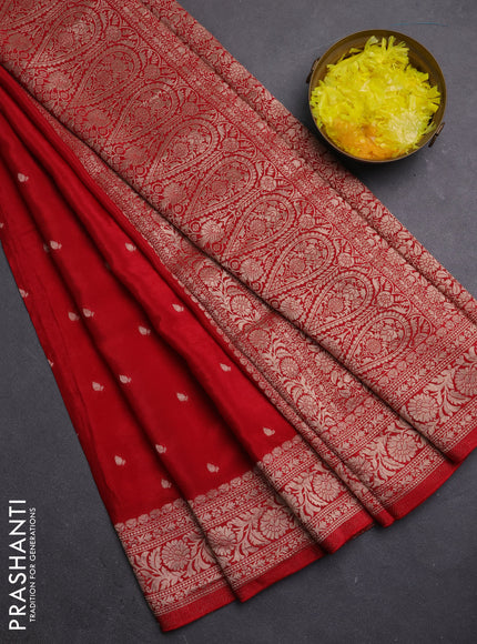 Semi mysore silk saree red with allover zari woven buttas and zari woven border