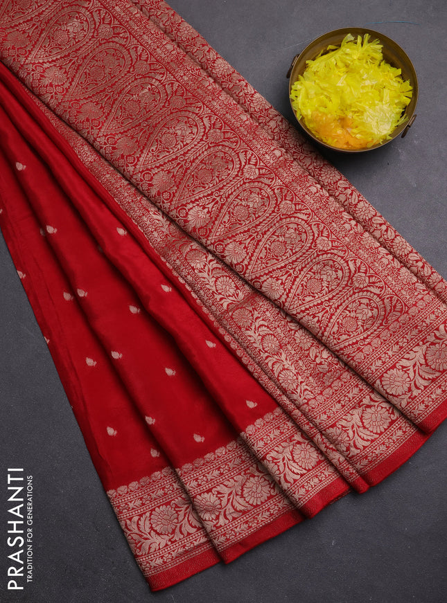 Semi mysore silk saree red with allover zari woven buttas and zari woven border