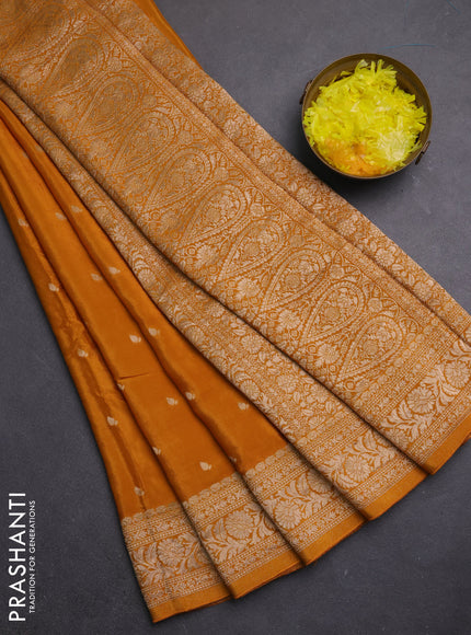 Semi mysore silk saree mustard yellow with allover zari woven buttas and zari woven border
