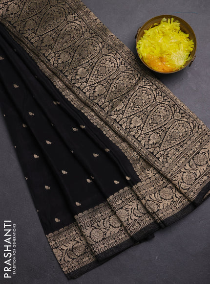 Semi mysore silk saree black with allover zari woven buttas and zari woven border
