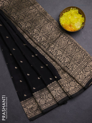Semi mysore silk saree black with allover zari woven buttas and zari woven border