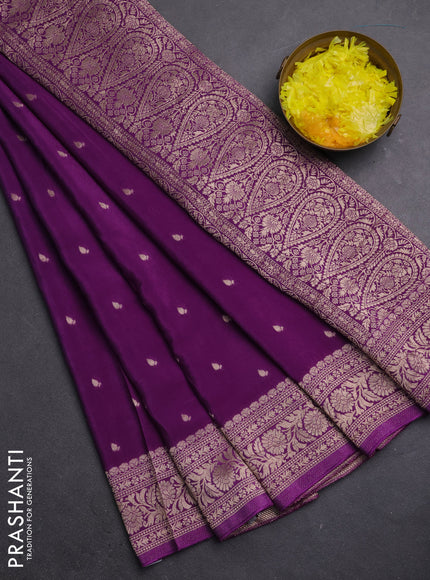 Semi mysore silk saree purple with allover zari woven buttas and zari woven border