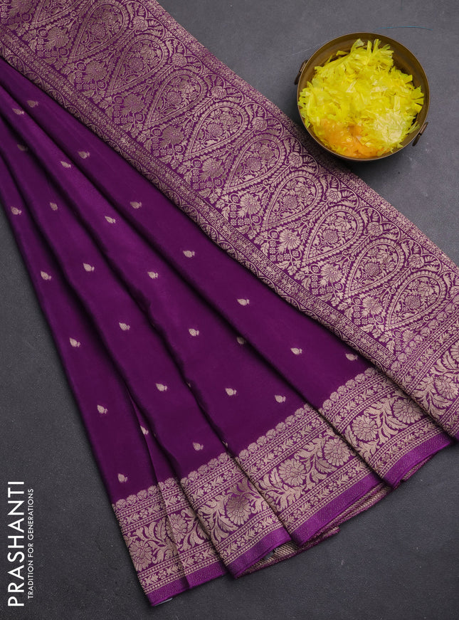 Semi mysore silk saree purple with allover zari woven buttas and zari woven border