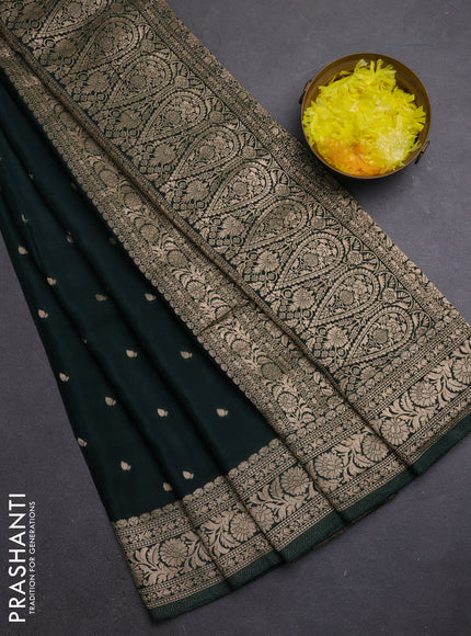 Semi mysore silk saree bottle green with allover zari woven buttas and zari woven border
