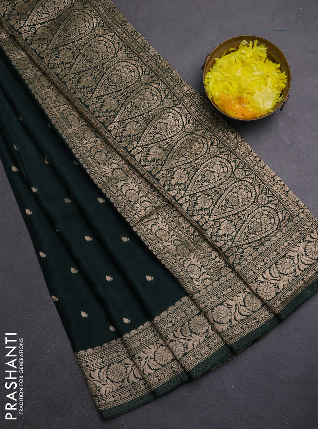 Semi mysore silk saree bottle green with allover zari woven buttas and zari woven border