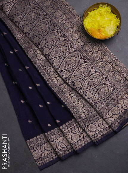Semi mysore silk saree navy blue with allover zari woven buttas and zari woven border