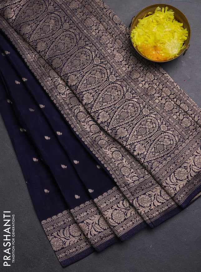 Semi mysore silk saree navy blue with allover zari woven buttas and zari woven border
