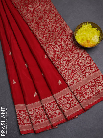Semi mysore silk saree red with allover zari woven buttas and zari woven border