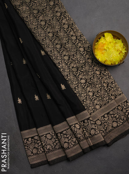 Semi mysore silk saree black with allover zari woven buttas and zari woven border