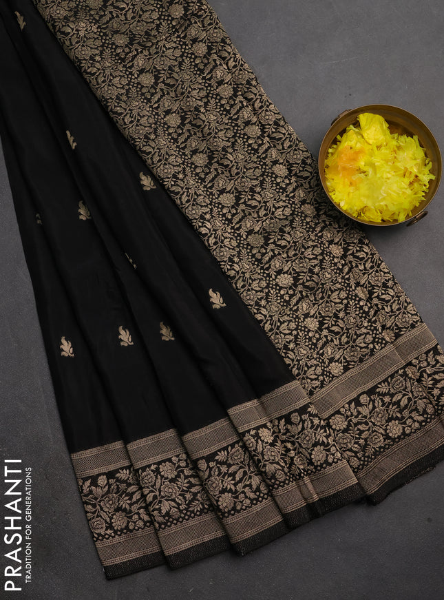 Semi mysore silk saree black with allover zari woven buttas and zari woven border