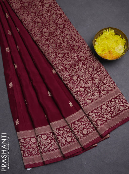 Semi mysore silk saree wine shade with allover zari woven buttas and zari woven border