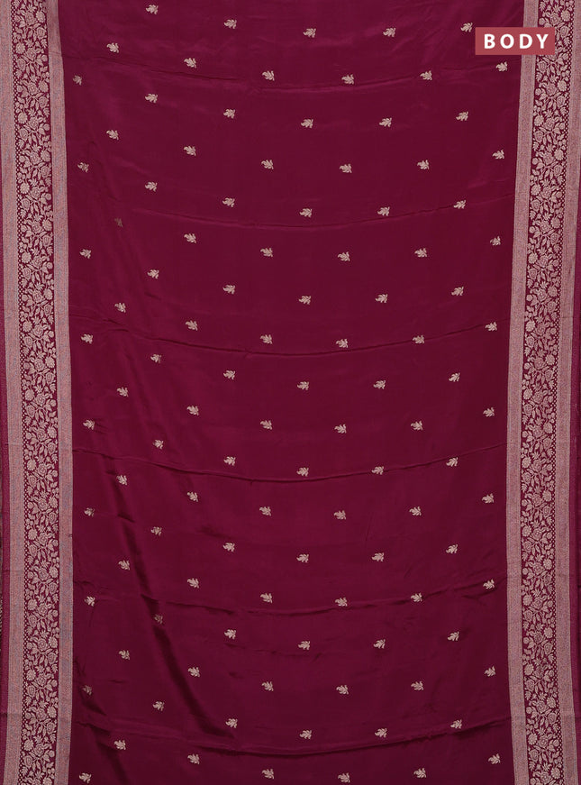 Semi mysore silk saree wine shade with allover zari woven buttas and zari woven border