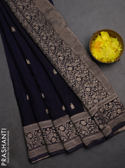 Semi mysore silk saree navy blue with allover zari woven buttas and zari woven border