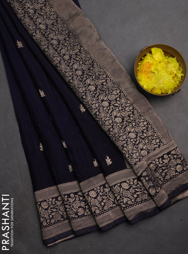 Semi mysore silk saree navy blue with allover zari woven buttas and zari woven border