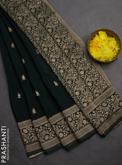Semi mysore silk saree bottle green with allover zari woven buttas and zari woven border