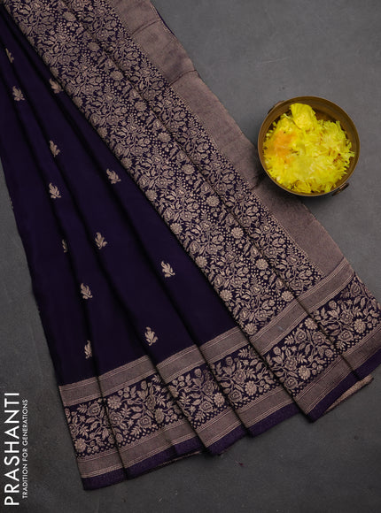 Semi mysore silk saree violet with allover zari woven buttas and zari woven border