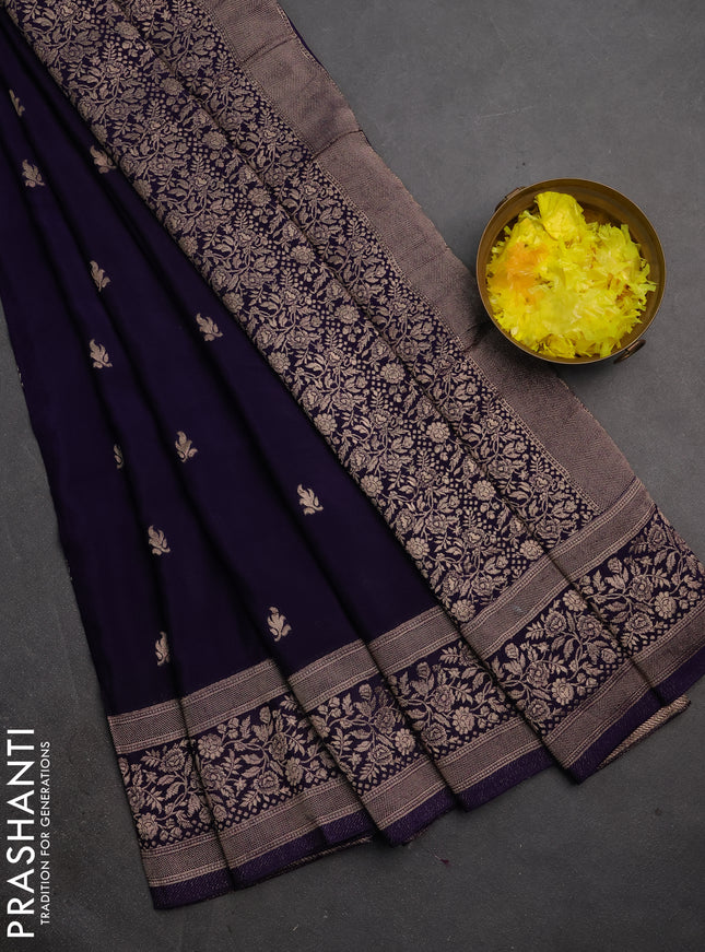 Semi mysore silk saree violet with allover zari woven buttas and zari woven border