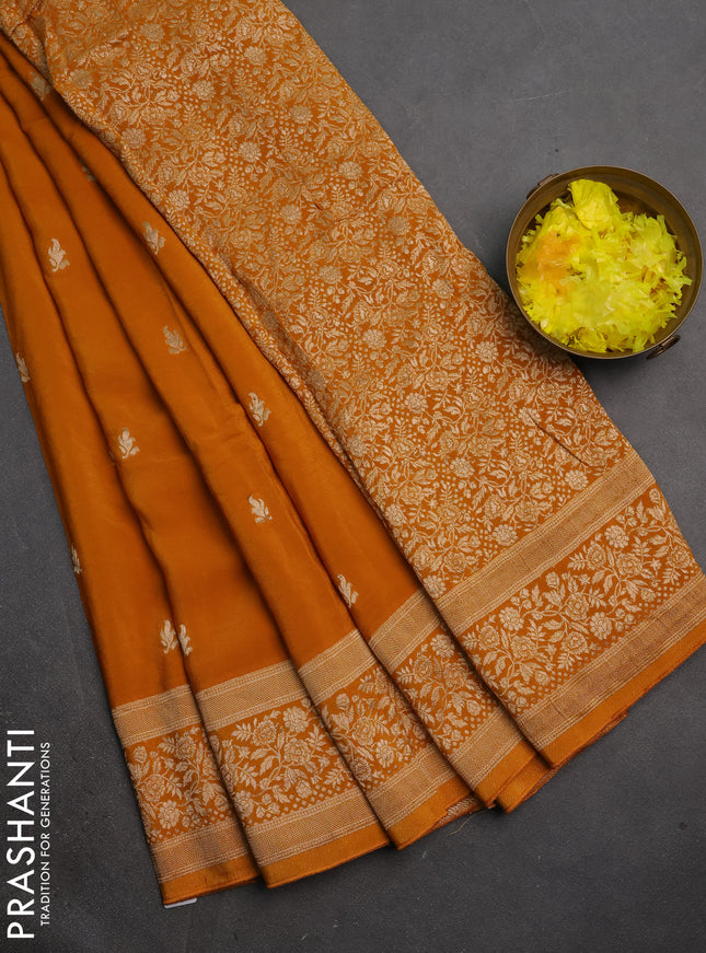 Semi mysore silk saree mustard yellow with allover zari woven buttas and zari woven border