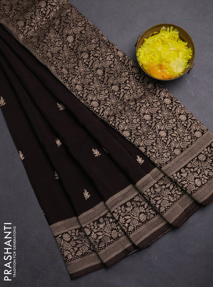 Semi mysore silk saree coffee brown with allover zari woven buttas and zari woven border