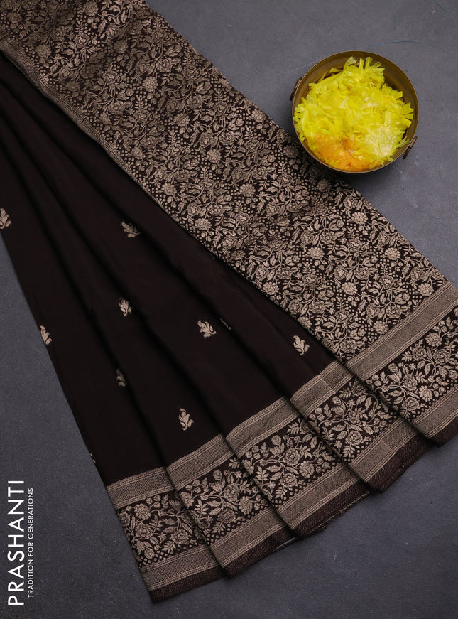 Semi mysore silk saree coffee brown with allover zari woven buttas and zari woven border