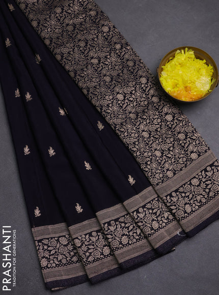 Semi mysore silk saree navy blue with allover zari woven buttas and zari woven border