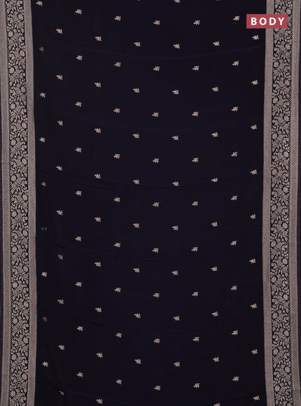 Semi mysore silk saree navy blue with allover zari woven buttas and zari woven border