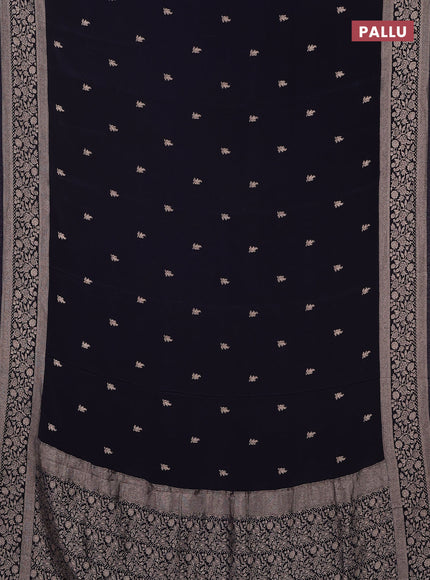 Semi mysore silk saree navy blue with allover zari woven buttas and zari woven border