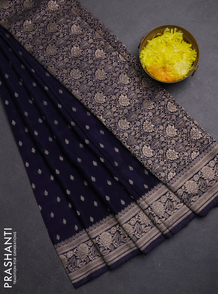 Semi mysore silk saree navy blue with allover zari woven buttas and zari woven border