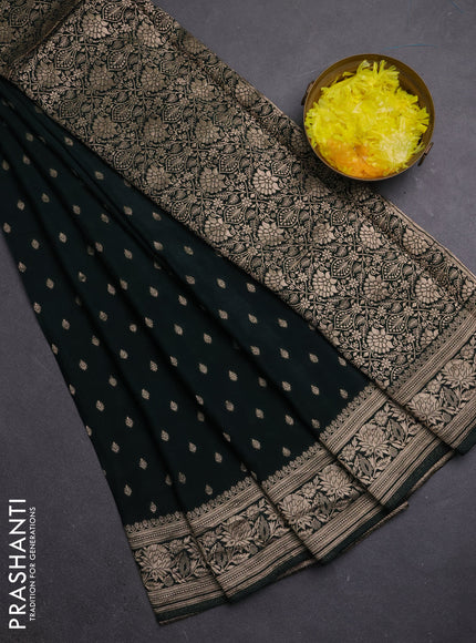 Semi mysore silk saree bottle green with allover zari woven buttas and zari woven border