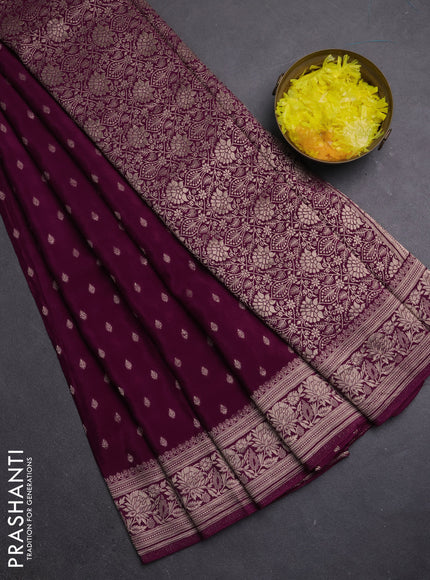 Semi mysore silk saree wine shade with allover zari woven buttas and zari woven border