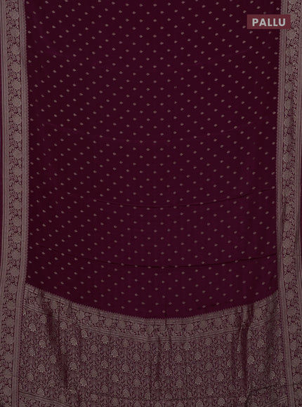 Semi mysore silk saree wine shade with allover zari woven buttas and zari woven border