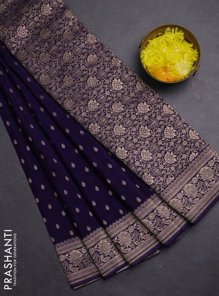 Semi mysore silk saree deep violet with allover zari woven buttas and zari woven border