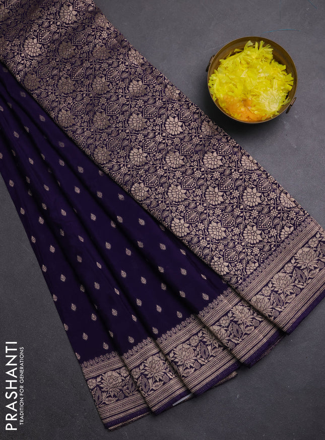 Semi mysore silk saree deep violet with allover zari woven buttas and zari woven border