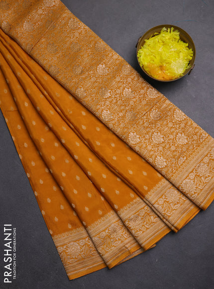 Semi mysore silk saree mustard yellow with allover zari woven buttas and zari woven border