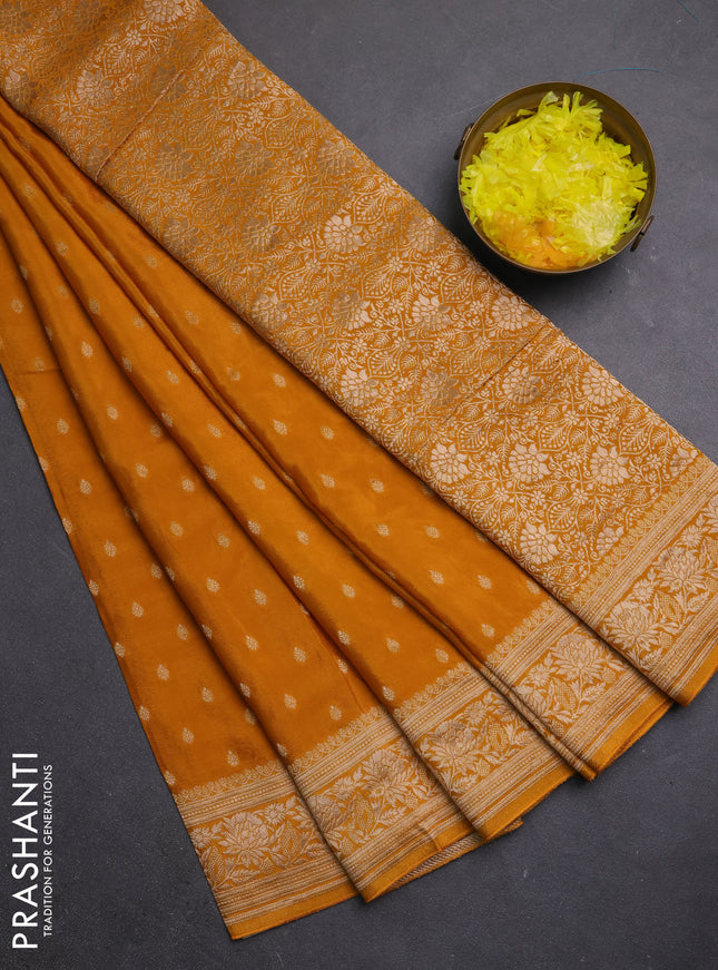 Semi mysore silk saree mustard yellow with allover zari woven buttas and zari woven border