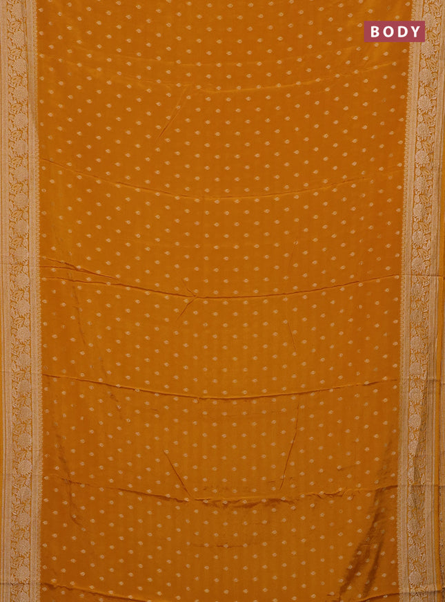 Semi mysore silk saree mustard yellow with allover zari woven buttas and zari woven border