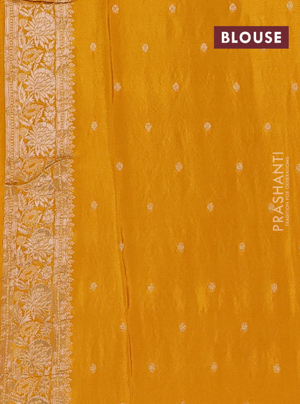 Semi mysore silk saree mustard yellow with allover zari woven buttas and zari woven border