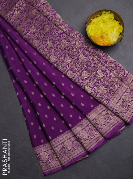 Semi mysore silk saree purple with allover zari woven buttas and zari woven border