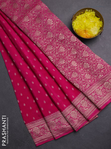 Semi mysore silk saree pink with allover zari woven buttas and zari woven border