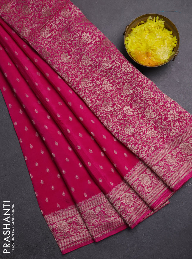 Semi mysore silk saree pink with allover zari woven buttas and zari woven border