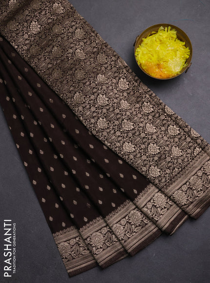 Semi mysore silk saree coffee brown with allover zari woven buttas and zari woven border
