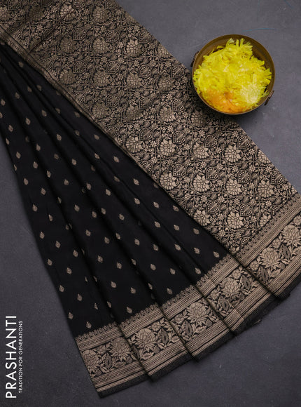 Semi mysore silk saree black with allover zari woven buttas and zari woven border