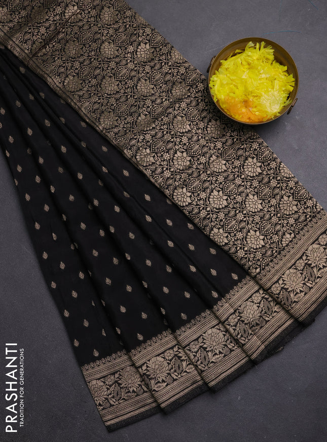 Semi mysore silk saree black with allover zari woven buttas and zari woven border