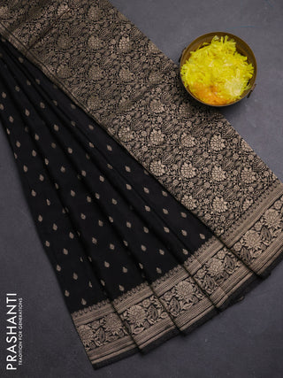 Semi mysore silk saree black with allover zari woven buttas and zari woven border