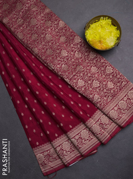 Semi mysore silk saree red with allover zari woven buttas and zari woven border
