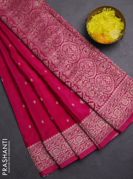 Semi mysore silk saree pink with allover zari woven buttas and zari woven border